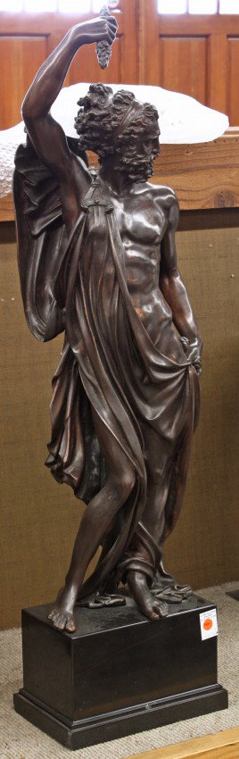 Bronze, Zeus, Continental School, 19th C.: Bronze sculpture, ''Zeus,'' Continental School (19th century), unsigned, black marble base, sculpture dimensions: 36.75''h x 9.75''w x 8.5''d, overall (with base): 43.75''h x 11.75''w x 7.25''d