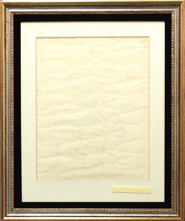 Drawing and photograph, Beniamino Bufano: (Lot of 2) Framed drawing and photograph, ''St. Frances with a Bird'' and Sculpture Figures of a Man and a Woman, by Beniamino Bufano (Italian/Californian, 1898-1970), one signed and inscribed, larges