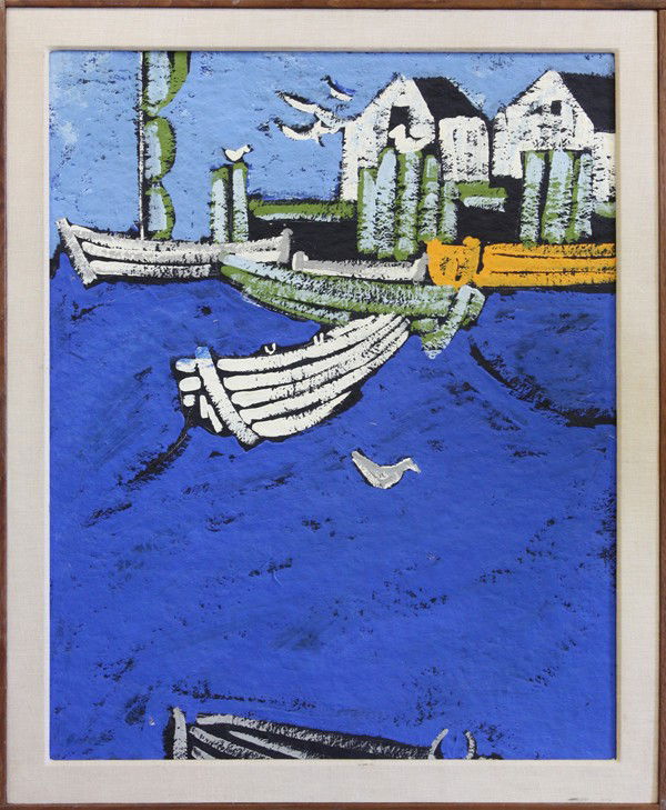 Painting, Karl Mann, Maine: Framed oil on board, ''Maine,'' by Karl Mann (American, 20th century), artist title label affixed verso, overall: 34''h x 28''w