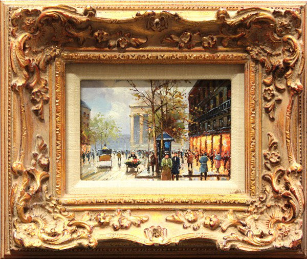 Painting, Impressionist, K. Burt, B. Haigt: (Lot of 2) Framed oils on panel, Rainy Day, French School, 20th century, signed ''K. Burt'' lower left, and Outside the Market, French School, 20th century, signed ''B. Haigt,'' lower right, largest o