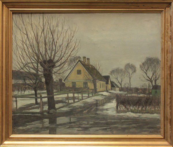 Painting, Otto Nielson, Winter: Framed oil on canvas, Winter Landscape, by Otto Nielson (Danish, 19th/20th century), signed and dated ''Otto Nielson 1920'' lower right, overall: 34''h x 40''w.