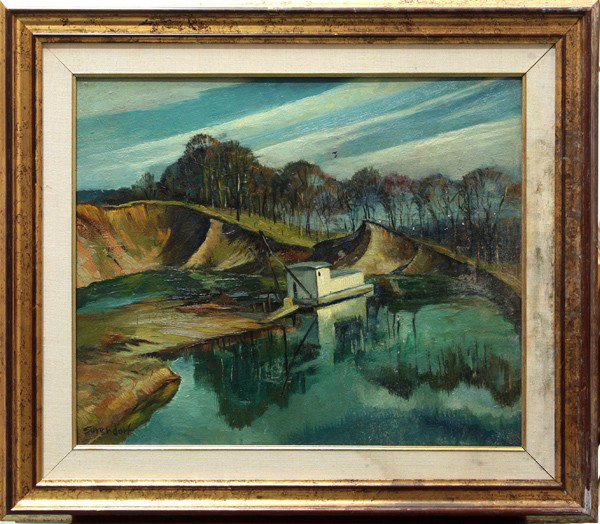 Painting, Charles Frederick Surendorf: Framed oil on board, ''Morning Sky'', Charles Frederick Surendorf (Californian, 1906-1979), signed ''Surendorf '' lower left, titled verso, overall: 27.25''h x 31.75''w