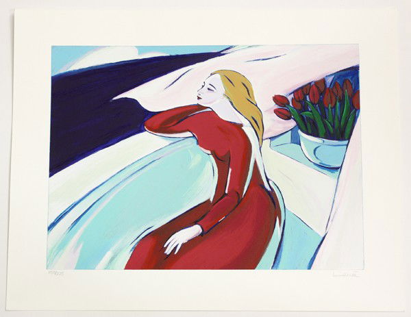 Prints, Lena Moross, 20th c., ''Reverie'': (Lot of 4) Unframed seriagraphs, ''Reverie,'' (2) ''Twins Umbrella,'' and ''Ocean View,'' by Lena Moross (Russian-American, b. 1955), pencil signed and numbered, with accompanying certificates of auth