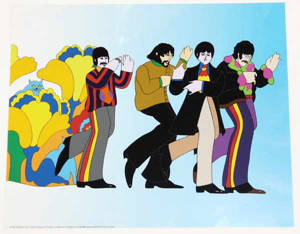 Sericels, Beatles, Betty Boop, Popeye: (Lot of 4) Unframed sericels, ''Sea of Holes,'' and ''Psychadelia Enthusiasts,'' from ''Yellow Submarine,'' ''Betty Boop,'' and ''Olive Oyel,'' publication lines at lower edge of each example, accompa