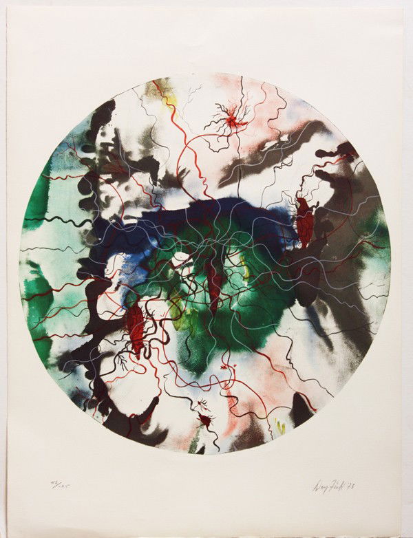 Lithograph, Robert Cottingham, ''Cold Beer!'': (Lot of 4) Unframed serigraphs and lithograph, ''Circular Composition'' and ''Cascade'' by Don Fink (b. 1923), signed lower right ''Don Fink '71'' and numbered lower left, ''Cold Beer!,'' by Robert Co