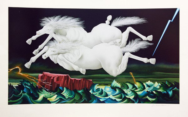 Silkscreen, Jose Carlos Ramos, Horses: (Lot of 2) Unframed silkscreens, ''Arriving Together'' and ''On the Horizon,'' by Jose Carlos Ramos (Peruvian, 20th century), pencil signed and numbered within lower margin, accompanied by certificate