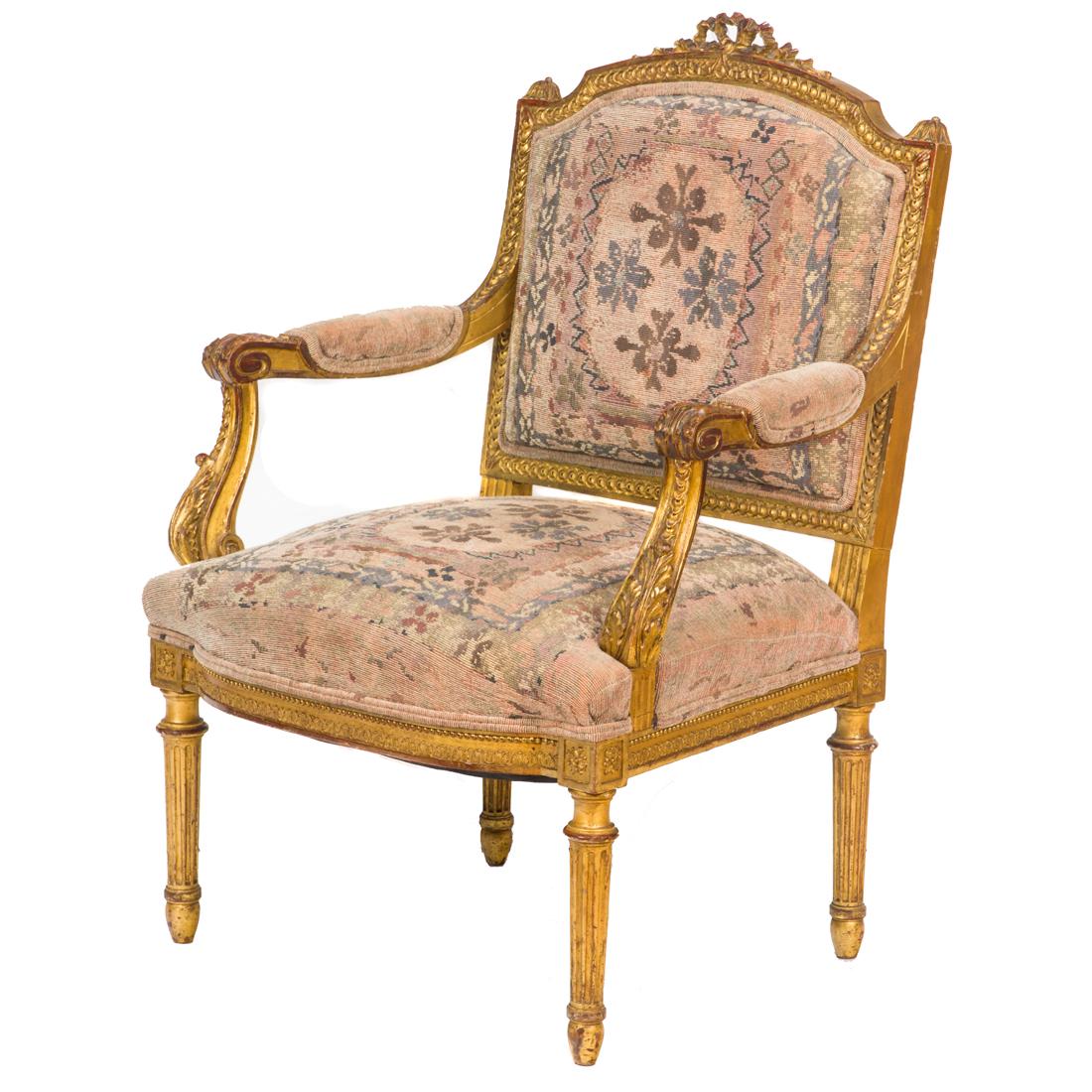 A French Louis XVI style giltwood carved fauteuil a la reine circa 1890 (1 of 3)