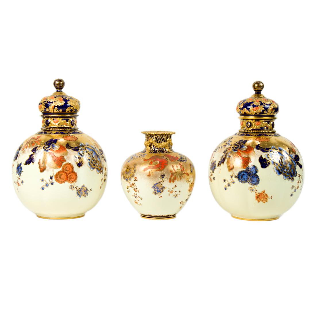 (Lot of 3) Royal Crown Derby porcelain urns or vases (1 of 5)