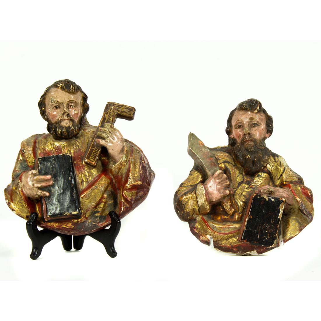 (Lot of 2) Continental Baroque polychrome and gilt figural reliefs of saints (1 of 3)