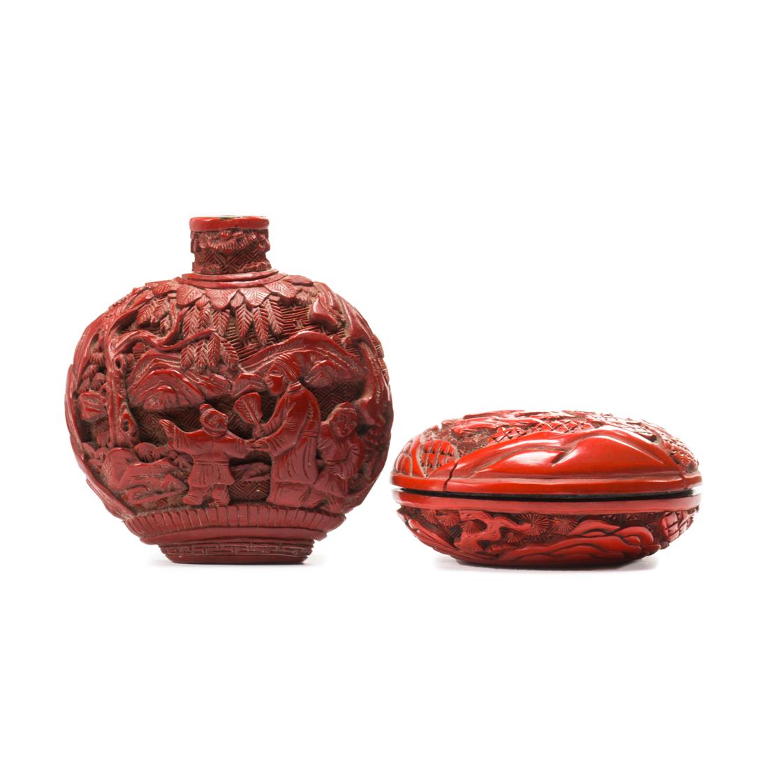 (lot of 2) Chinese cinnabar lacquer objects (1 of 4)