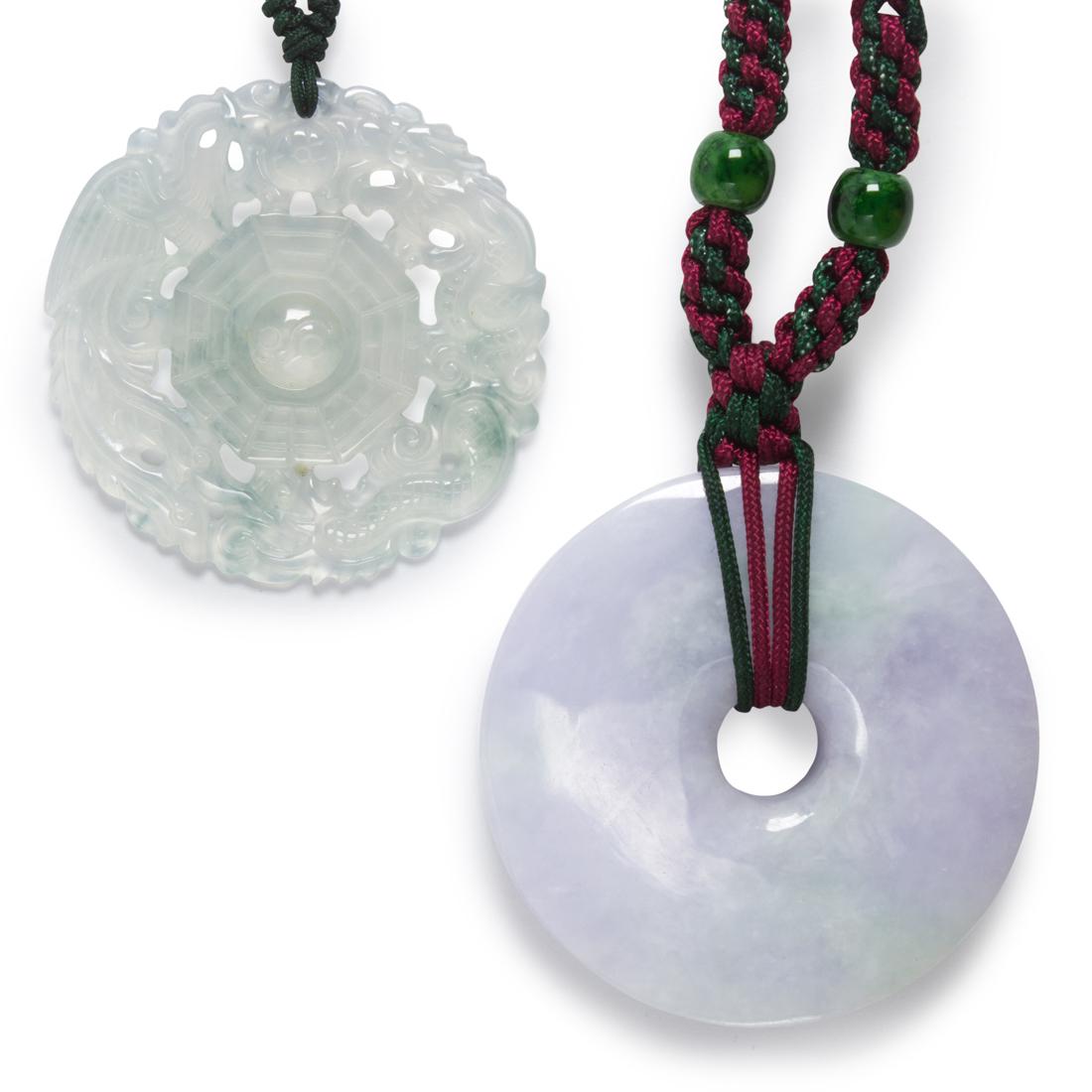 (lot of 2) Chinese circular jadeite pendants (1 of 3)