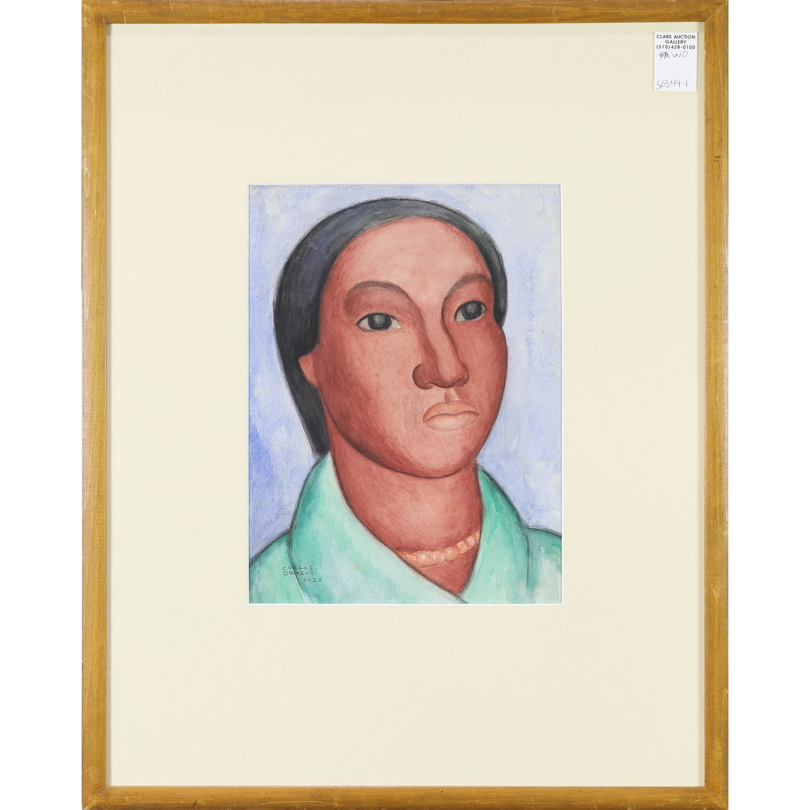 Watercolor, Carlos Orozco Romero: Carlos Orozco Romero (Mexican, 1898-1984), Untitled (Portrait), 1927, watercolor and graphite on paper, signed and dated lower left, sight: 12.5"h x 9.5"w, overall (with frame): 24.25"h x 19.5"w