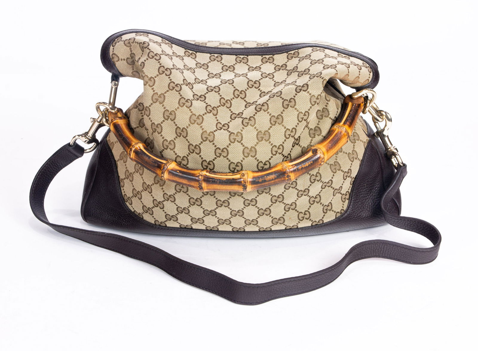 Large Gucci Diana monogram canvas and leather handbag with bamboo handle (1 of 1)