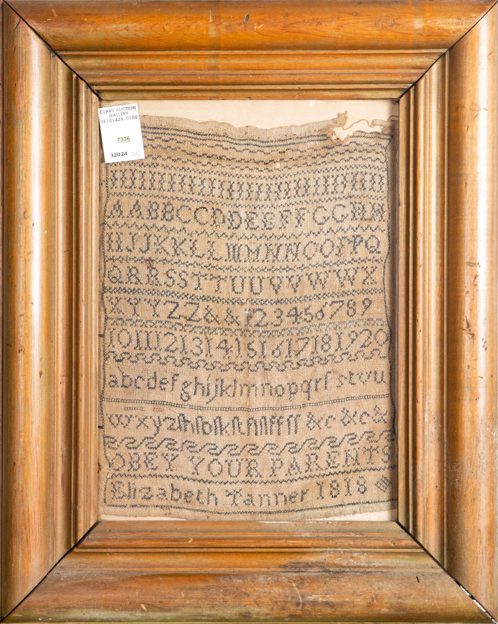 Needlework alphabet sampler by Elizabeth Tanner dated 1818 (1 of 1)