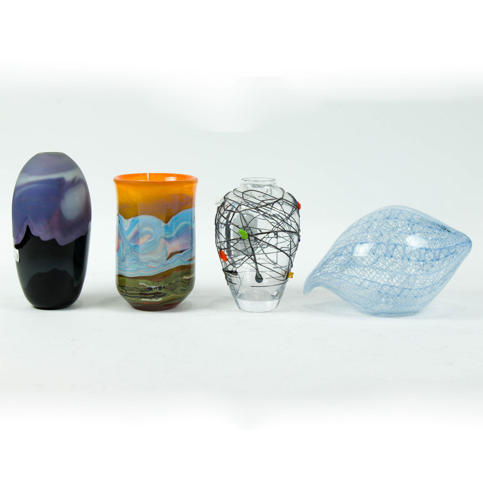 (lot of 4) Studio art glass vases and latticino glass sculpture (1 of 1)