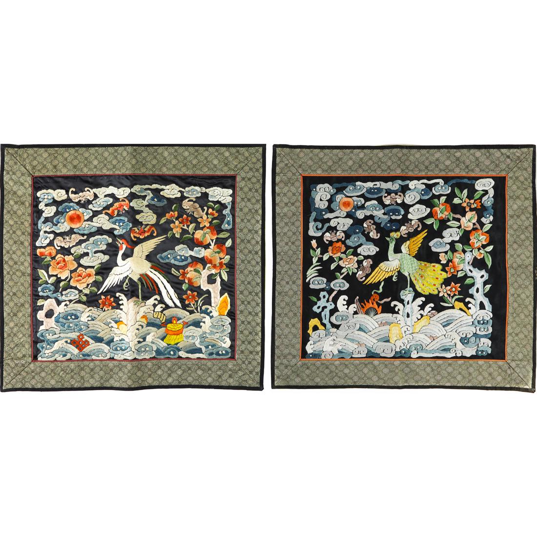 (lot of 2) Chinese embroidered civil official rank badges (1 of 1)