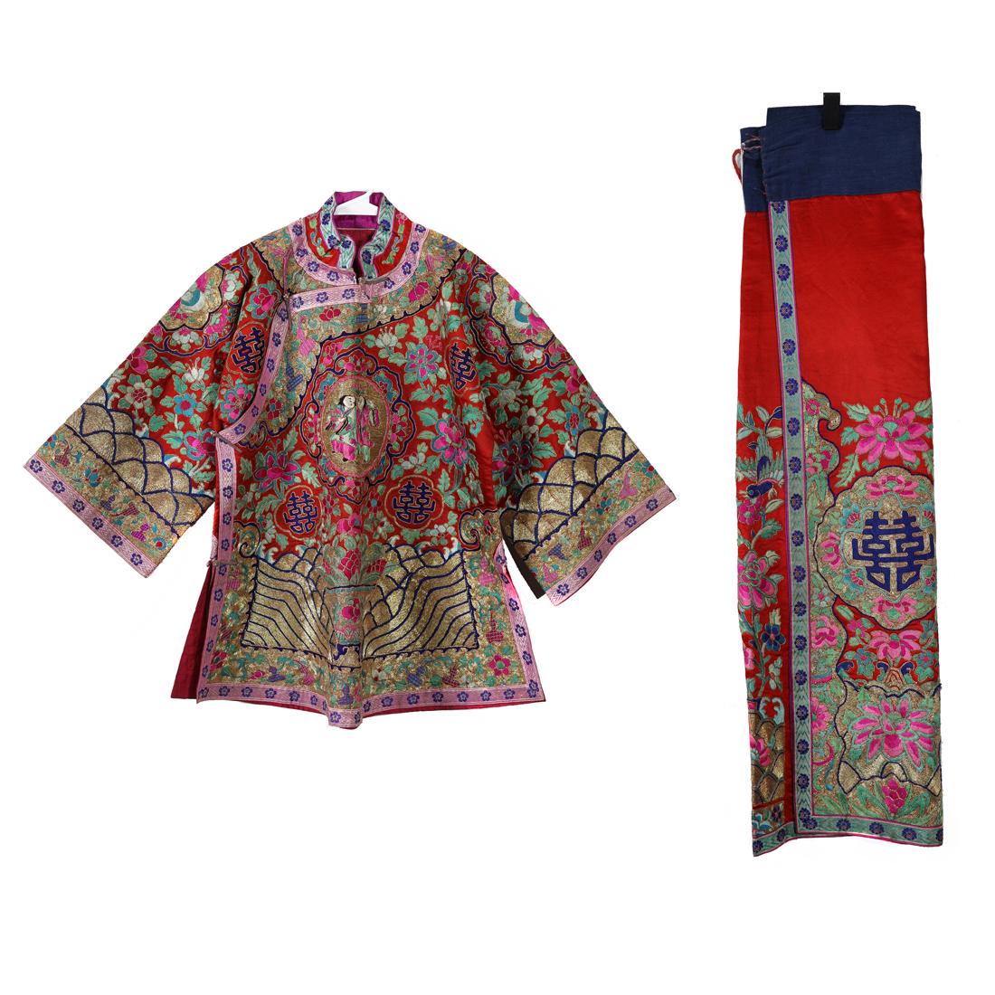 (lot of 2) Chinese embroidered matching wedding coat and skirt (1 of 1)