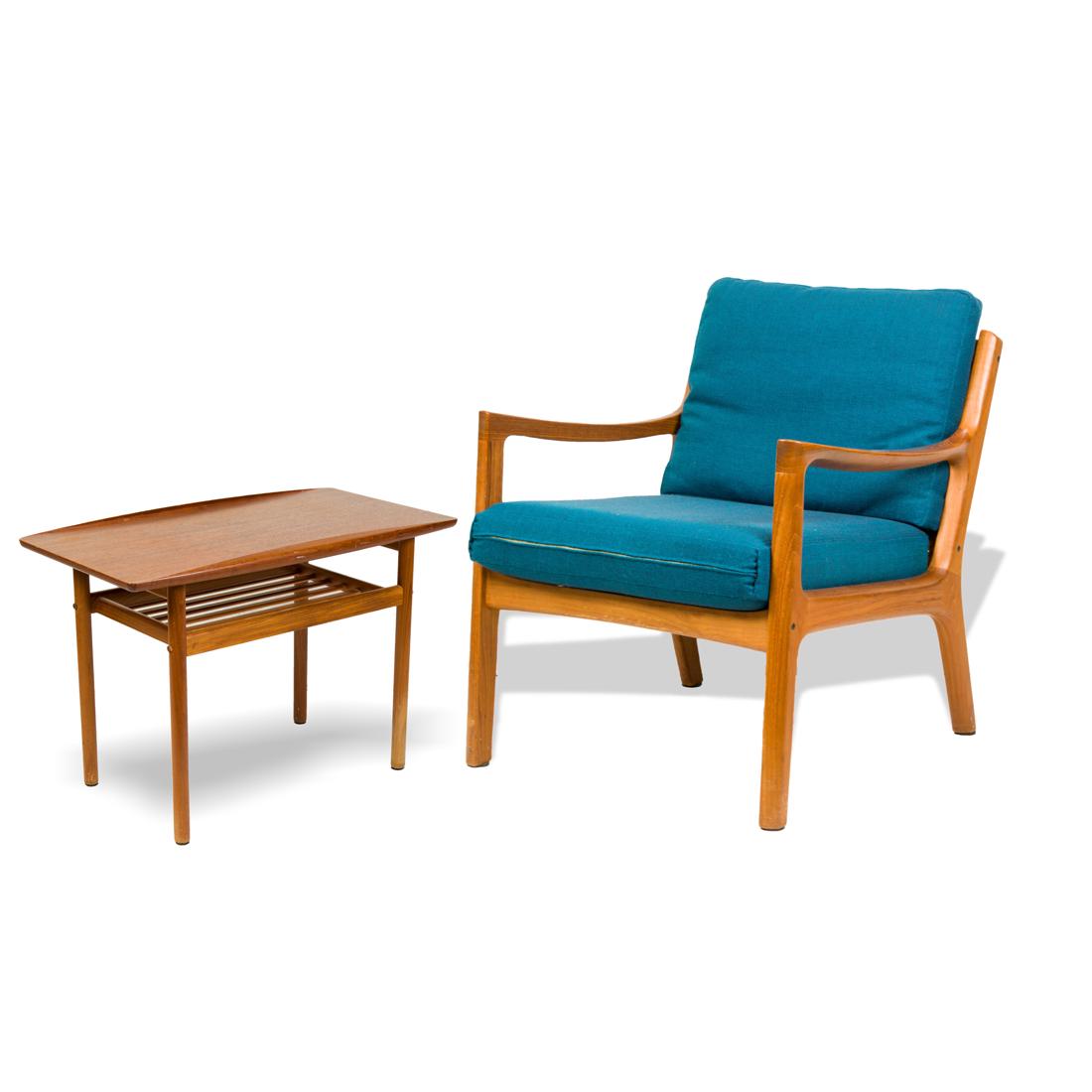 Ole Wanscher, Lounge chair, Greta Jalk, coffee table, suite of two: Ole Wanscher, Lounge chair, Greta Jalk, coffee table, suite of twoteak, Denmark, 1960s, chair: France and Sons, 29"h; table: Poul Jeppesen, 21"h x 30"w x 17.5"d