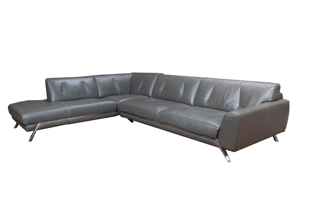 Roche Bobois, Sectional Sofa: Roche Bobois, Sectional SofaFrench, leather, chrome, 30"h x 122"w x 94"d