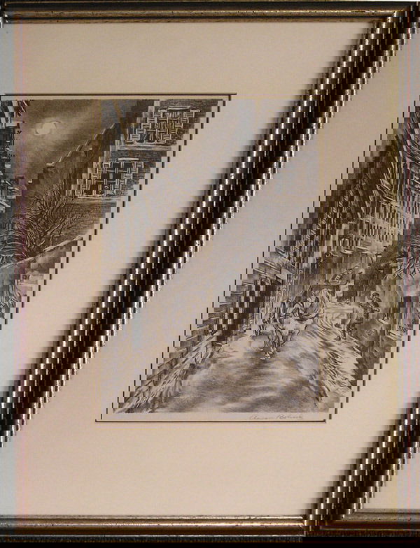 Lithograph, Aaron Bohrod: Framed lithograph, Sun over Montparnasse, by Aaron Bohrod (American 1907-1992), signed lower right, Associated American Artists, image: 12.75''H x 8.75''W, frame: 22''H x 16''W