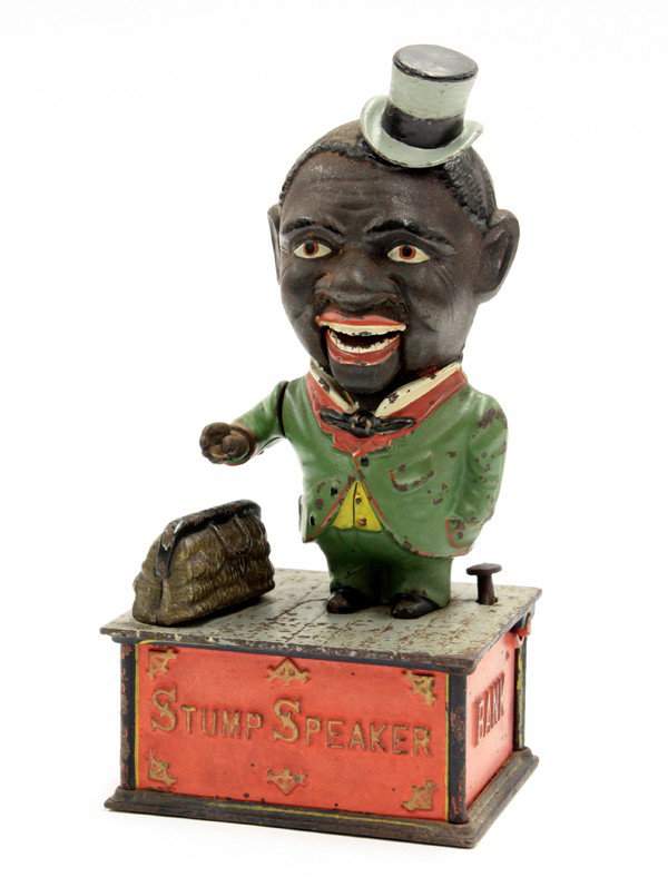 ''Stump Speaker'' mechanical bank: ''Stump Speaker'' mechanical bank, executed in painted cast iron by the Shepard Hardware Company 10''