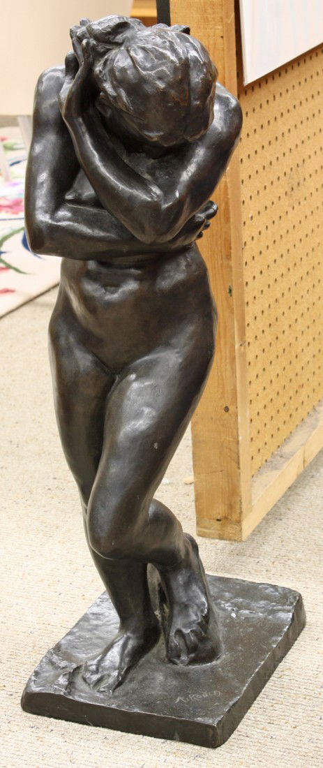 Bronze, After Rodin, Eve: Bronze sculpture, ''Eve'', after Auguste Rodin (French, 1840-1917), bears signature bottom base, sculpture dimensions: 28.5''h x 11''w x 8.75''d