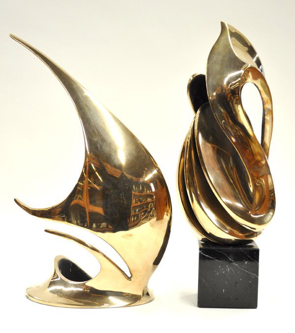 Pair of Bronze sculptures: (Lot of 2) Pair of bronze sculptures, ''Full Sail'' and ''Primavera'', 1983-1984, by Bob Bennett (Bennett Bros), each signed and dated, Edition 44/150 and 75/150, overall: 18''h x 11.25''w x 5.75''d,