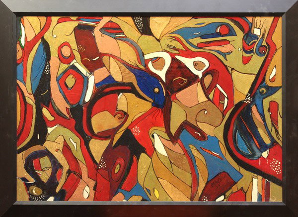 Painting, Nicholas Caputi, Abstract Symphony: Framed oil on board, Abstract Symphony, 2000, Nicholas L. Caputi (Californian, 20th century), signed and dated ''Caputi '00'' lower right, overall: 32''h x 44''w