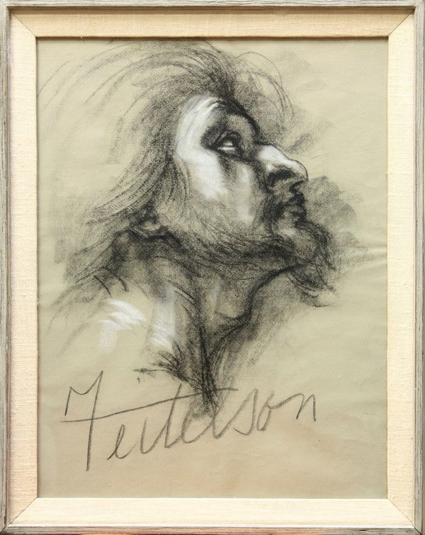 Charcoal, Feitelson, Male Profile: Framed charcoal on paper, Male in Profile, by Lorser Feitelson (Californian, 1898-1978), signed ''Feitelson'' lower center, overall: 29''h x 23''w