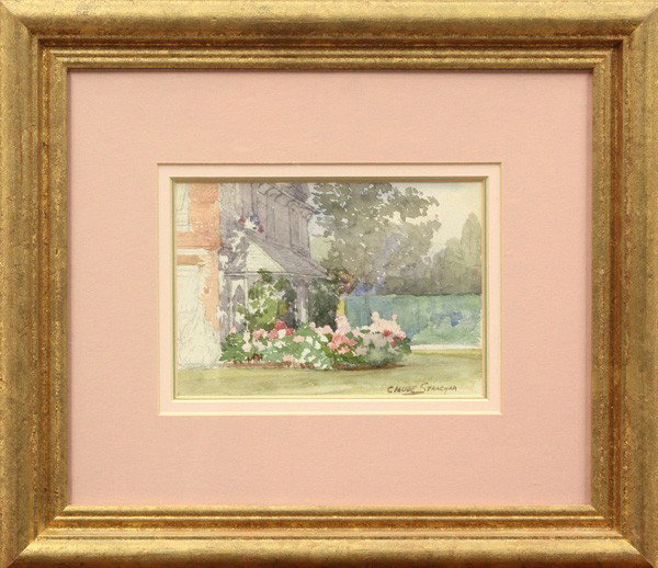 Watercolor, Arthur Claude Strachan, Garden: Framed Watercolor, An English Garden, by Arthur Claude Strachan (British, 1865-1938), signed ''Claude Strachan'' lower right, overall: 11''h x 13''w