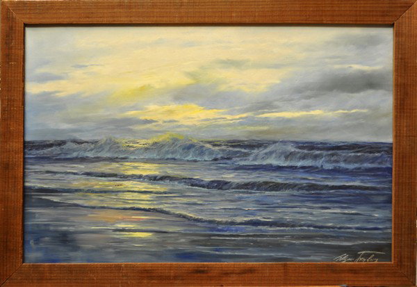 Painting, Edgar Freyberg, Tide at Dusk: Framed oil on canvas, Evening Tide, by Edgar Freyberg (British, b. 1927), signed lower right, overall: 27.5''h x 40''w