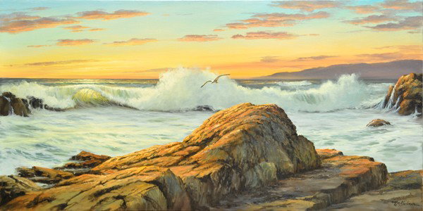 Paintings, William Blackman, Violet Parkhurst: (Lot of 2) Framed oils on canvas, Rocky Coast, by William Henry Blackman (Californian, b. 1930), signed ''Wm Blackman'' lower right, and Breaking Wave, by Violet Miriam Parkhurst (Californian, 1921-20