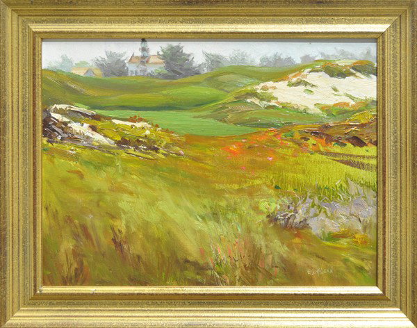 Paintings, Eric Mclean, California: (Lot of 2) Framed oils on board, ''Point Pinos,'' by Eric McLean (Californian, 20th century), signed ''E.S. McLean'' lower right, and Autumn Stream, American School, 20th century, largest overall: 15.