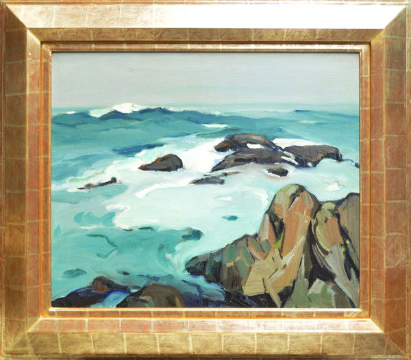 Painting, Sue Ellis, On the Beach: (lot of 2) Framed oils on canvas, On the Beach, by Sue Ellis (American, 20th century), signed ''Sue Ellis'' lower right, overall: 24''h x 28.5''w, together with a framed oil on canvas, Pacific Surf, C