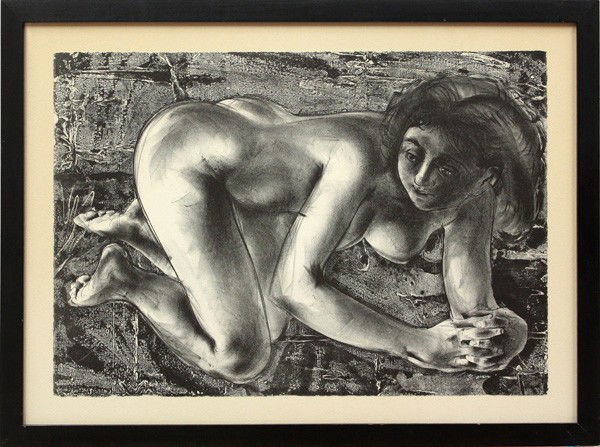Lithograph, Hans Erni, Nude: (Lot of 2) Framed color lithographs, ''Nude'',1958, and Female Nudes by Hans Erni (Swiss, b. 1909), pencil signed, from the edition of 300, largest overall: 29.75''h x 36.75''w