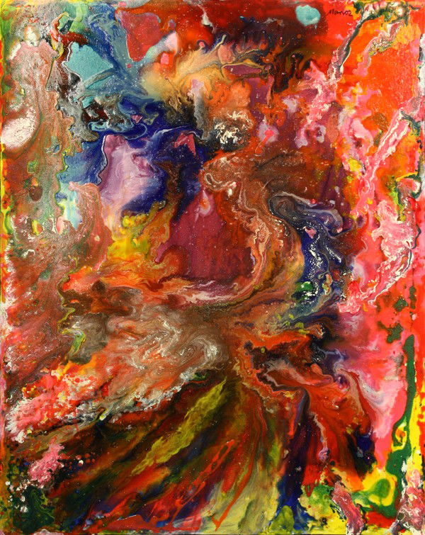 Painting, Manor Shadian, The Big Bang: Unframed oil on canvas, ''The Big Bang,'' by Manor Shadian (Californian, b.1931), signed and titled verso, overall: 43.5''h x 53''w