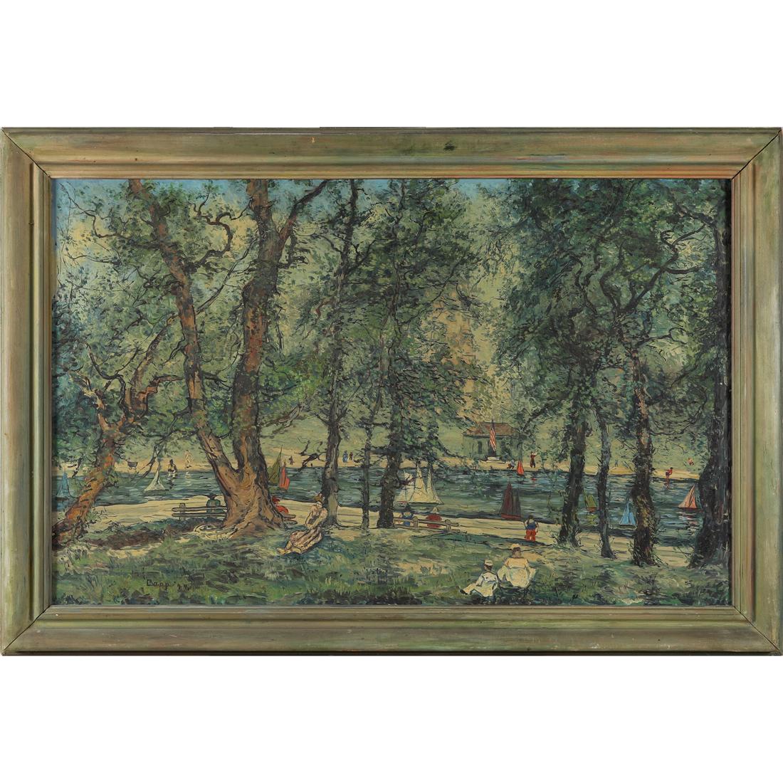 Painting, Al Capp: Al Capp (American, 1909-1979), Untitled (Leisure Scene), 1944, oil on canvas, signed and dated lower left, canvas: 24"h x 38"w, overall (with frame): 29"h x 43.5"w