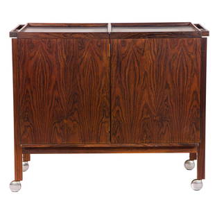 Niels Erik Glasdam Jensen Expandable Rosewood Bar Cart: Niels Erik Glasdam Jensen Expandable Rosewood Bar Cart, Denmark, 1960s, closed: 29"h x 35"w x 20"d