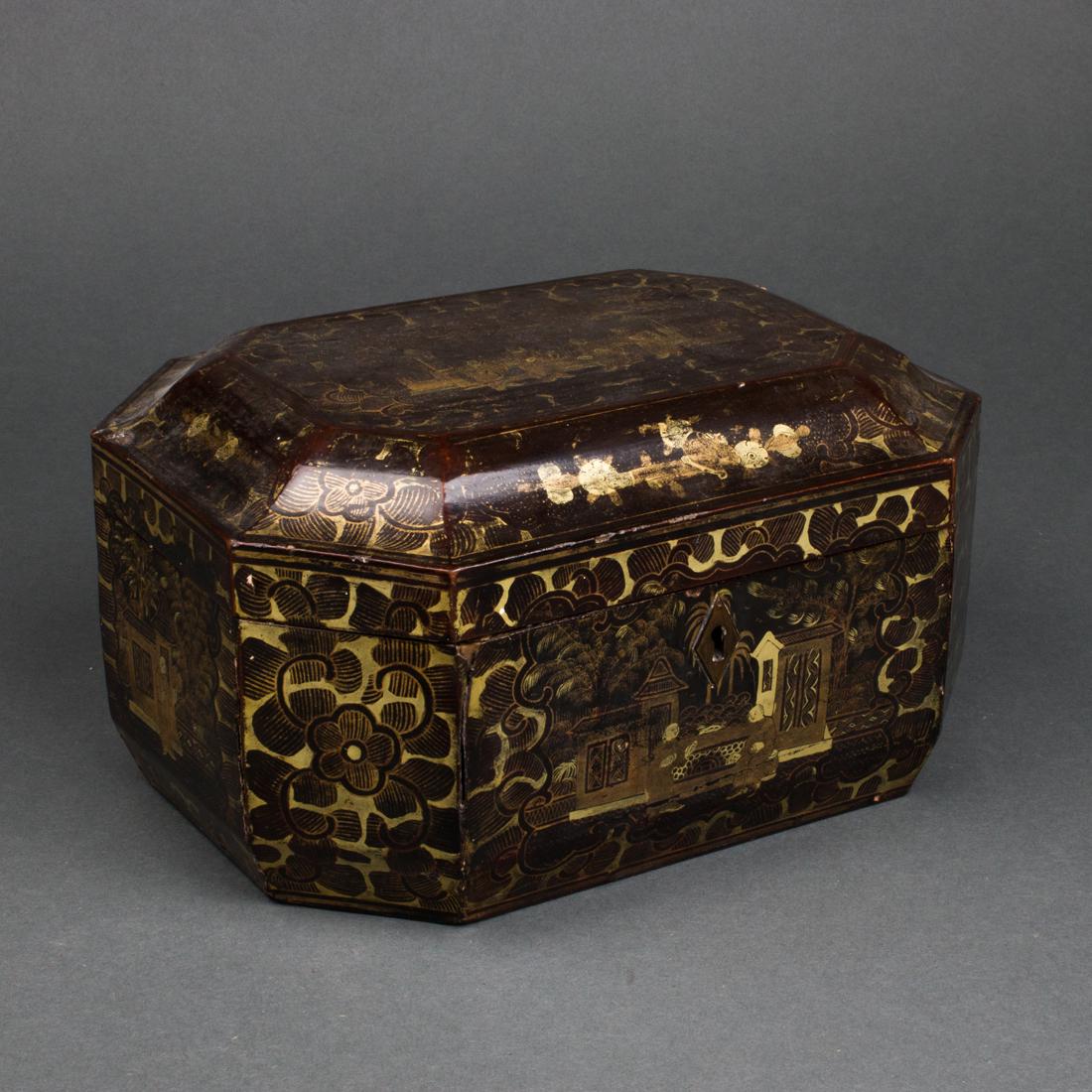 Chinese export gilt laquered sewing box (1 of 2)