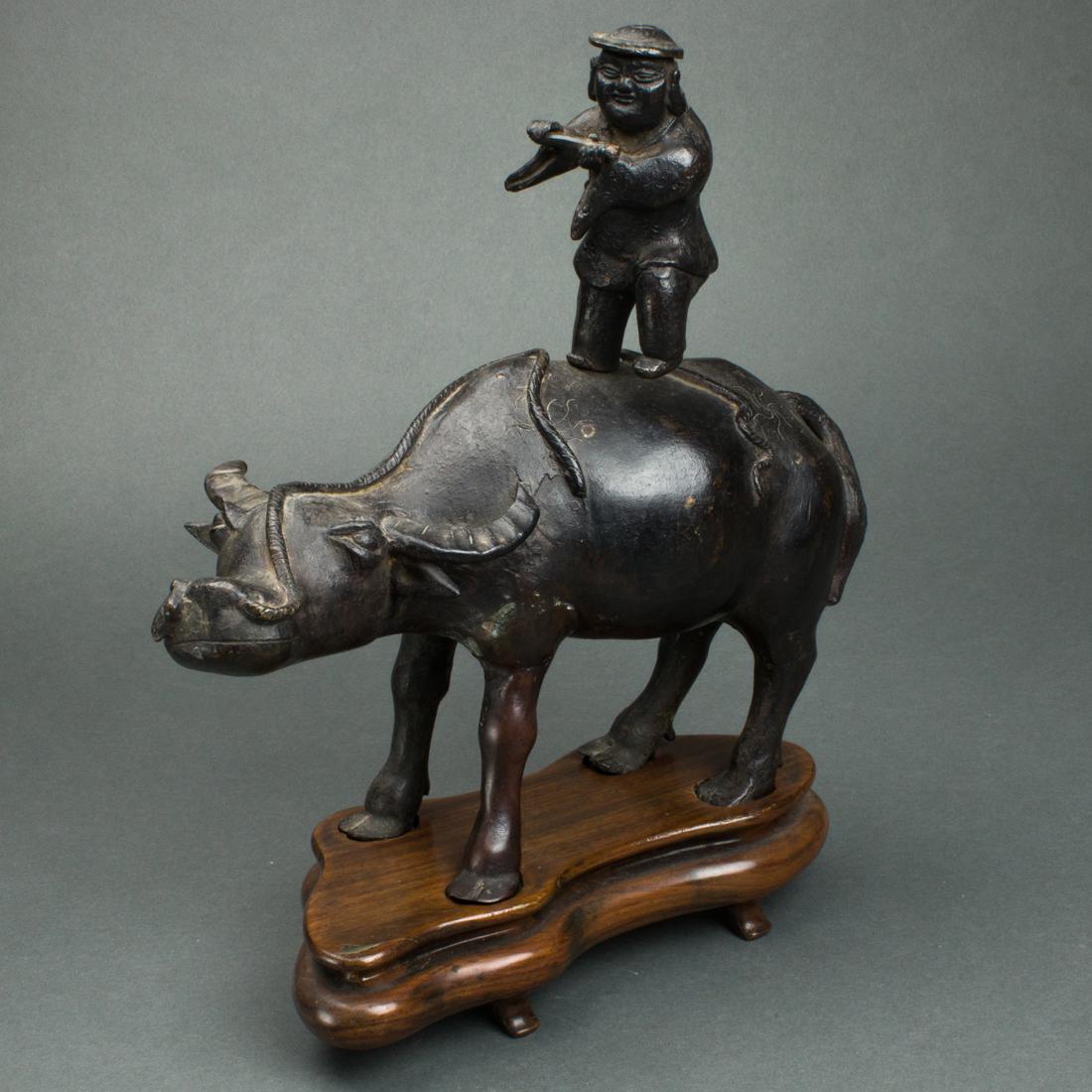 Chinese bronze sculpture of boy and buffalo (1 of 2)