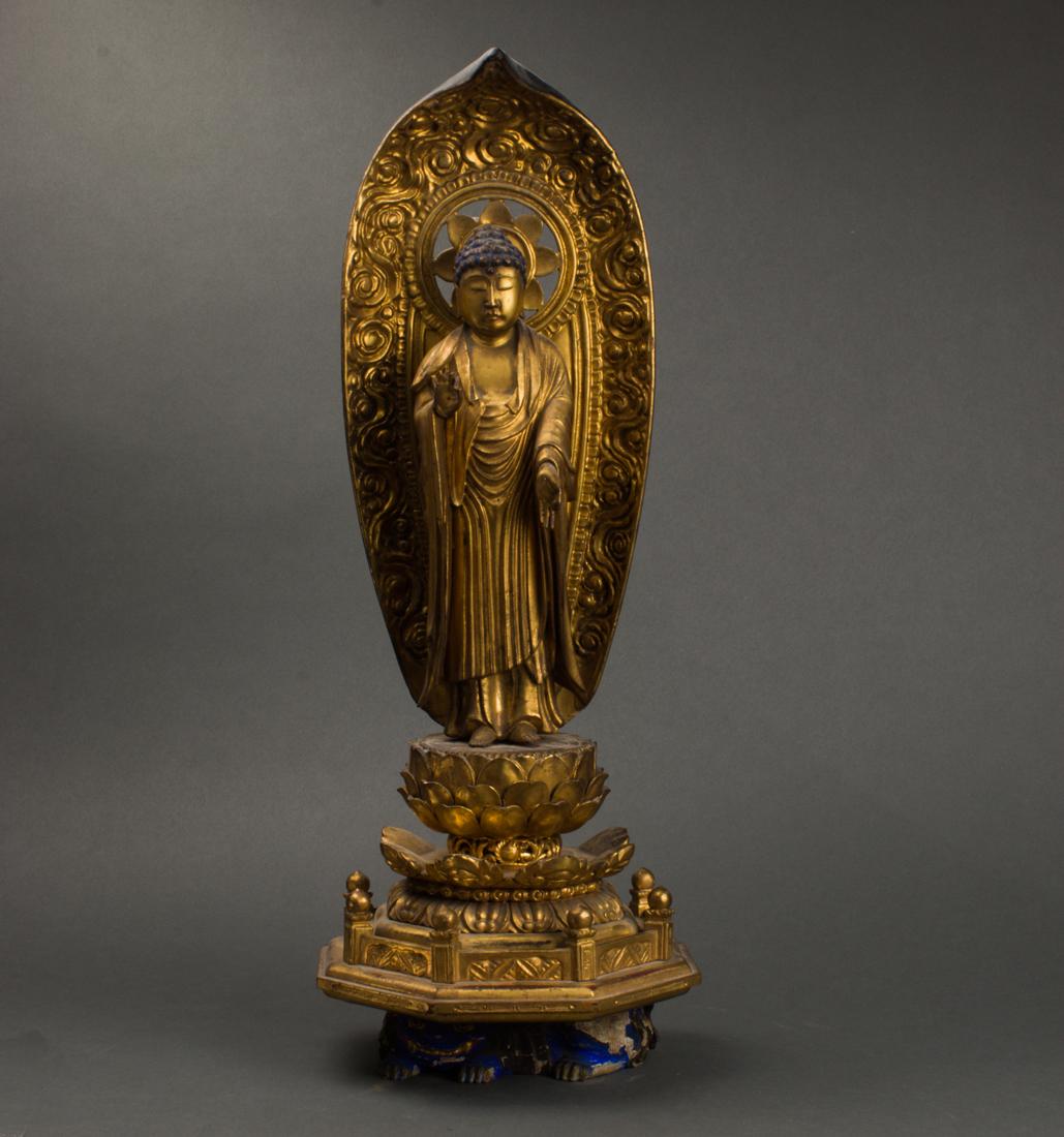 Large Japanese gilt lacquered shrine Buddha figure (1 of 2)