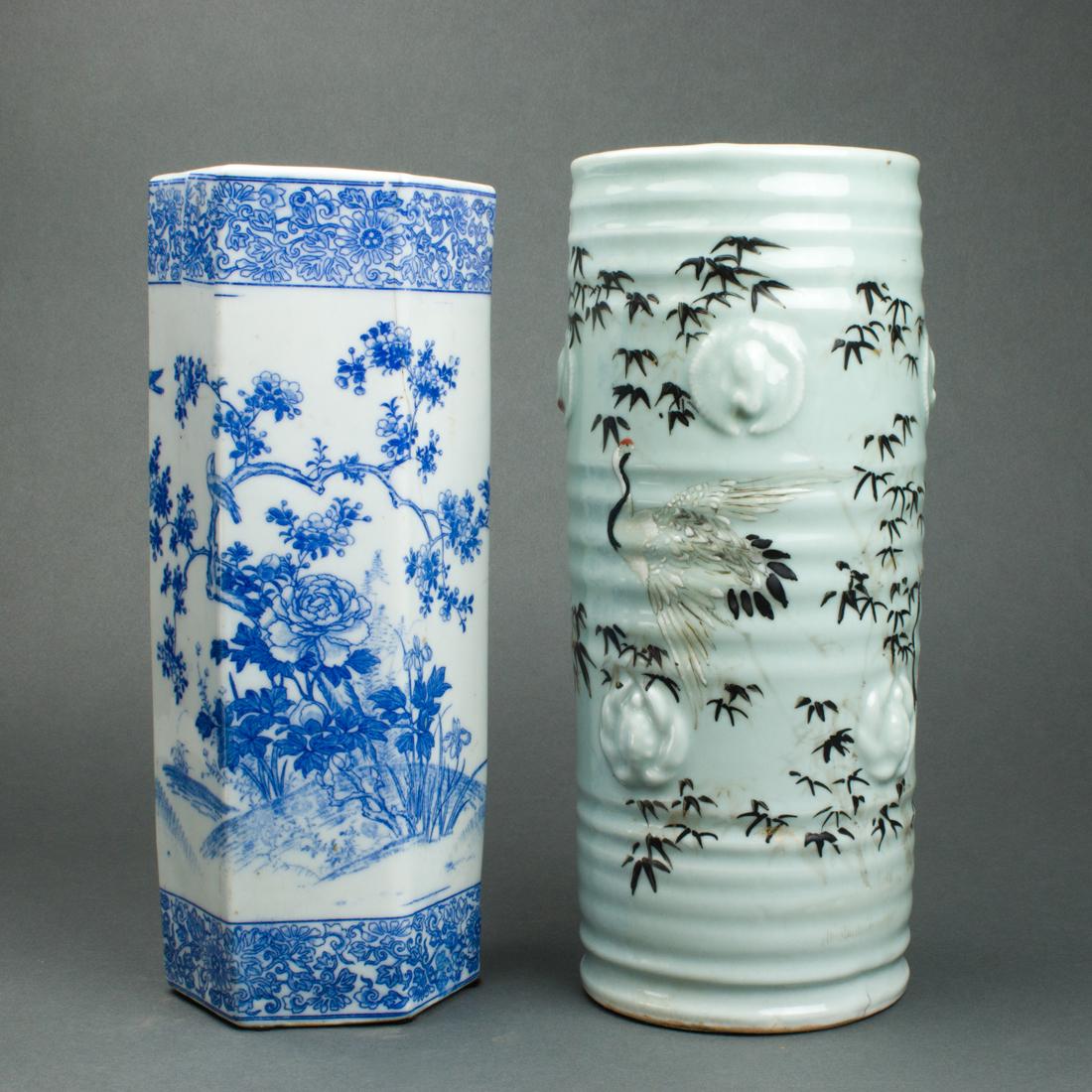 (lot of 2) Japanese porcelain hat stands: (lot of 2) Japanese porcelain hat stands, tallest 12"h.