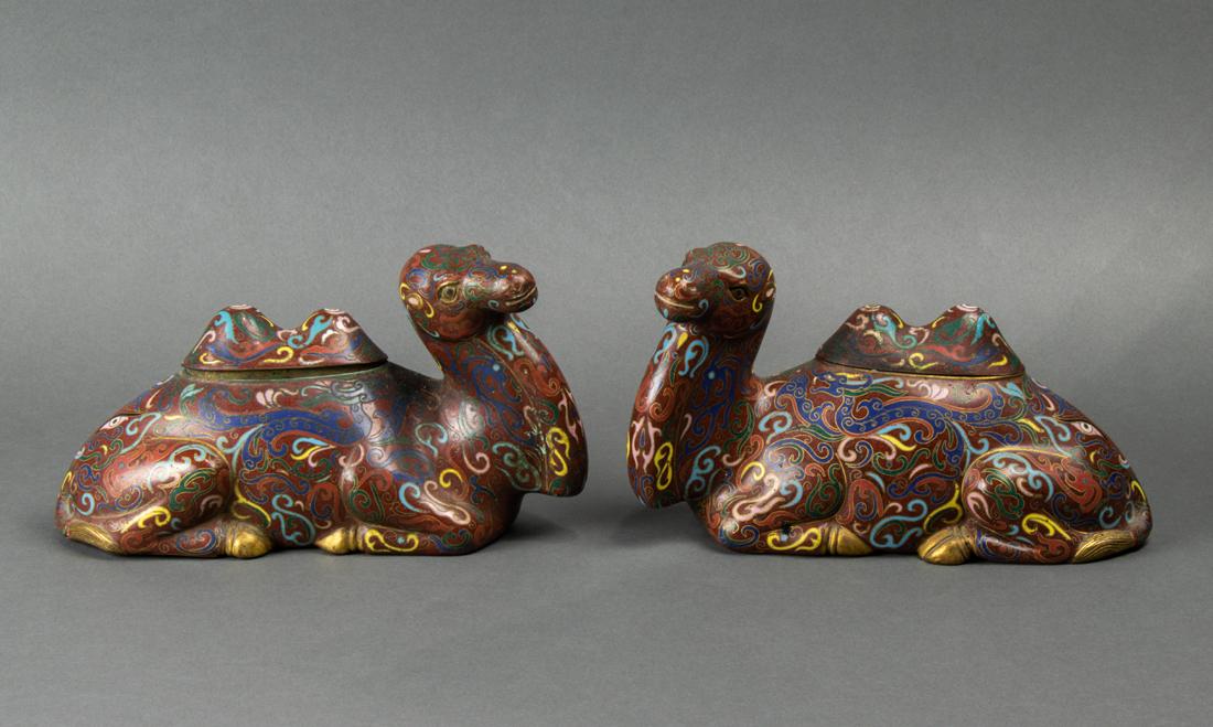 Pair of Chinese cloisonne enamel camel form boxes (1 of 1)