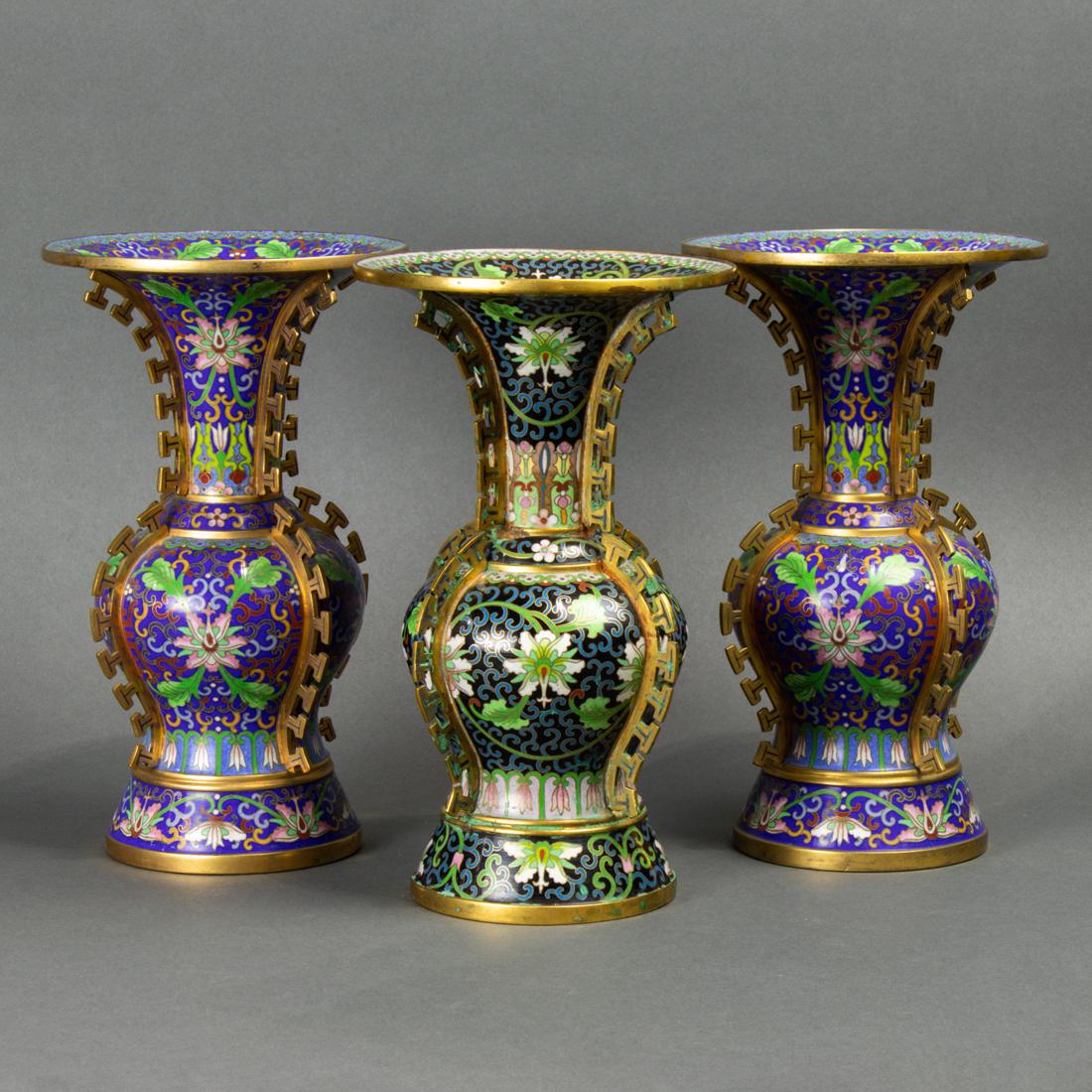 (lot of 3) Chinese cloisonne enamel vases (1 of 1)