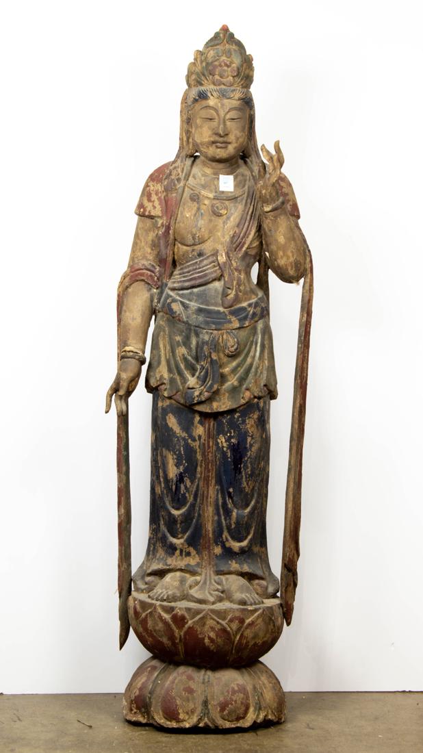 Chinese carved wood standing figure of Guanyin (1 of 1)