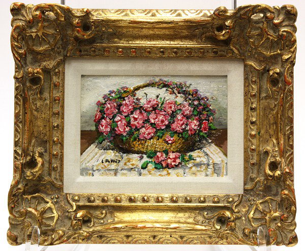 Paintings, Louis Peyrat, Bouquets: (Lot of 2) Framed oil on copper plate, and oil on canvas, Bouquets, by Louis Peyrat (French, 1905-1999), signed ''L. Peyrat'' lower right, largest overall: 12.75''h x 12.5''w