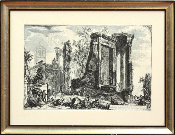 Etching, Giovani Battista Piransi: Framed etching, Altra Veduta del Temio della Sibilla in Tivoli (The Temple of the Sibyl, Tivoli), by Giovani Battista Piranesi (Italian, 1730-1778), image: 17.5''h x 26''w, overall: 27.5''h x 35.25''w