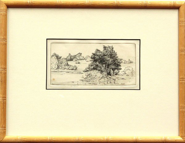 Etchings, Ernest Haskell, Landscapes: (Lot of 2) Framed etchings, Landscapes, by Ernest Haskell (American, 1876-1925), each pencil signed ''Ernest Haskell'' lower right, signed ''Haskell'' within the print, largest image: 3''h x 6''w, lar