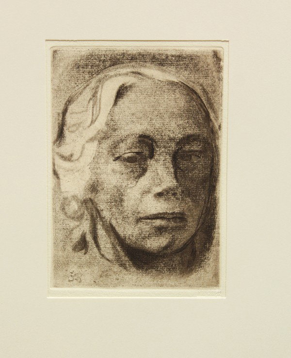 Etching, Kathe Kollwitz, Self Portrait: Unframed etching,''Selbstbildnis'' (Self Portrait), 1912, by Kathe Kollwitz (German 1867-1945), with the blindstamp of A. von der Becke lower right, image: 5.75''h x 4''w paper: 13.5''h x 10.25''w