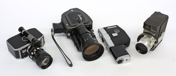 Camera group: (lot of 4) Vintage and retro movie cameras including a Beaulieu 4008 ZM II fitted with Schneider-Kreuznach lens, Holidday Zoom MM, Fujica Single-8 P1, ad a Paillard-Bolex